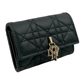 【極美品】 ディオール S0966ONMJ-M900 カナージュ マイディオール グリシンウォレット コンパクトウォレット 小銭入れ 札入れ カード入れ ブラック レディース 【中古】