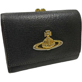［南店］【極美品】 ヴィヴィアンウエストウッド 三つ折り財布 がま口コンパクトウォレット ブラック系 ゴールドオーブ メンズ レディース 【中古】