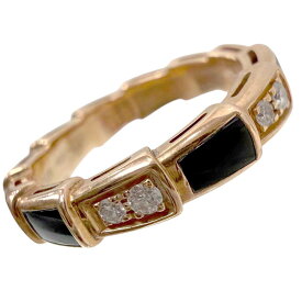 【美品/約9号】ブルガリ セルペンティ ヴァイパーリング K18PG 750 約4.2g #49 ダイヤxオニキス アクセサリー ユニセックス 【中古】