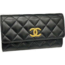 ［泉店］【美品】 シャネル AP3409 マトラッセ 二つ折り財布 ブラック ゴールド【中古】