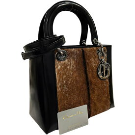 ［南店］【極美品】 クリスチャンディオール レディディオール ハラコ 2wayバッグ ブラック ハンドバッグ ショルダーバッグ 【中古】