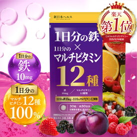 【楽天No1】1日分の鉄×1日分のマルチビタミン12種 鉄10mg ビタミンB1 ビタミンC ビタミンE ビタミンB6 ビタミン12 鉄 ビオチン 栄養機能食品 サプリメント 30粒 約30日分 新日本ヘルス 国内GMP認定工場製造