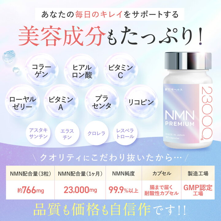楽天市場】高濃度 NMN サプリメント 23,000mg 高純度 耐酸性カプセル 