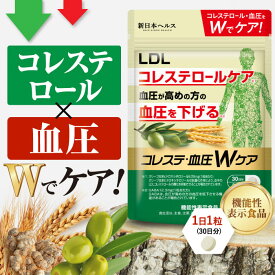 コレステ・血圧Wケア LDL悪玉コレステロールケア 血圧を下げるサプリ コレステロール 血圧 オリーブ GABA GMP認定工場製造 サプリメント サラシア ギムネマ 伝七人参 機能性表示食品 30粒 30日分 新日本ヘルス