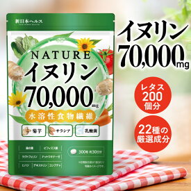 NATUREイヌリン 70,000mg 水溶性食物繊維 菊芋 サラシア ビフィズス菌 桑の葉 ナットウキナーゼ 乳酸菌 コンブチャ ラクトフェリン ヒハツ デキストリン NMN マルチビタミン ビタミン11種 300粒 約30日分 新日本ヘルス サプリメント 錠剤 国内GMP製造