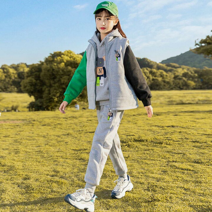 楽天市場 ジャージ キッズ 女の子 上下 長袖 秋冬 子供服 セットアップ 3点セット Tシャツ パーカー ロングパンツ スポーツウェア 運動着 可愛い おしゃれ 新品 150cm 160cm女の子 上下セット スウェット スポーツウェア 運動着 体育 ベスト パーカー パンツ Hiphop