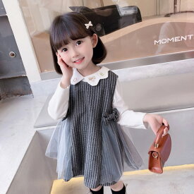 【送料無料】子供服 フォーマルスーツ 女の子 キッズ おしゃれ かわいい 韓国風 セットアップ シャツ ワンピース レース 発表会 結婚式 入園式 入学式 卒園式 七五三 お宮参り 演奏会 お受験 面接 こども用 子ども服 幼稚園 小学生 春 秋 グレー カーキ 90 100 110 120 130cm