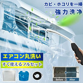 【冷房効率が劇的にアップ！】エアコン洗浄 エアコン掃除 掃除セット エアコンカバー 洗浄カバー クリーナーガン 貯水バッグ ホース付き 壁掛けエアコン 飛び散り防止 オールインワン 汚れ除去 メーカーフリー 日常掃除 大掃除グッズ お徳用 エアコン養生 ドレンホース