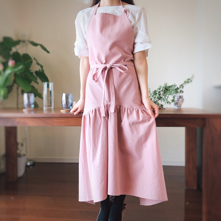 楽天市場 エプロン 首掛け ワンピース フリル かわいい おしゃれ ロング 大きい エプロンドレス ドレスエプロン ワンピースエプロン ロングエプロン 綿 麻 コットン リネン 綿麻混 フィッシュテール マーメイド フレア ピンク グレー ギフト プレゼント キッチンリネン
