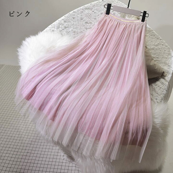 楽天市場】チュールスカート ロング プリーツスカート スカート 春 夏
