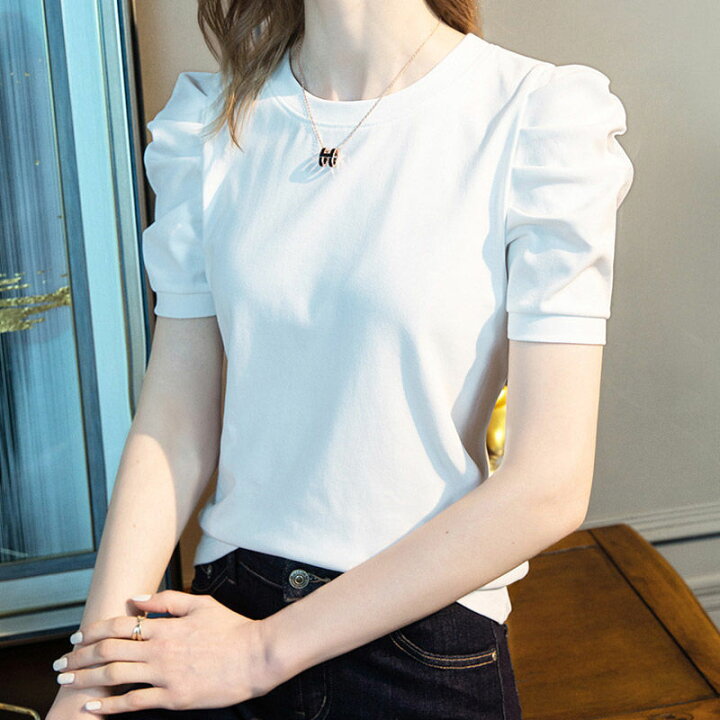 楽天市場】カットソー 半袖 レディース きれいめ tシャツ パフスリーブ 