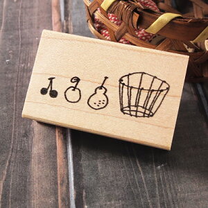 はんこどり ラバースタンプ かごとフルーツ 縦14.6mm×横40mm