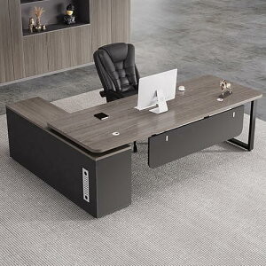 社長デスク L字デスク 社長机L型 社長テーブル エグゼクテ 役員用デスク 保護板があり 配線孔 オープン収納 サイドキャビネット 法人様向け ブラウン 180cm