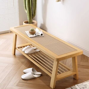 玄関の靴ベンチ、ベッドの端のベンチ、籐の 木製ベンチ、廊下のリビングルーム用の靴ラック(Beige,100cm/39.4in)
