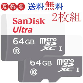 【全品ポイント10倍！5/27 01:59迄】【お買得2枚組！一枚999円あたり】microSDXC 64GB microSDカード サンディスクSanDisk UHS-I 超高速100MB/s U1 SDSQUNR-064G 海外パッケージ品