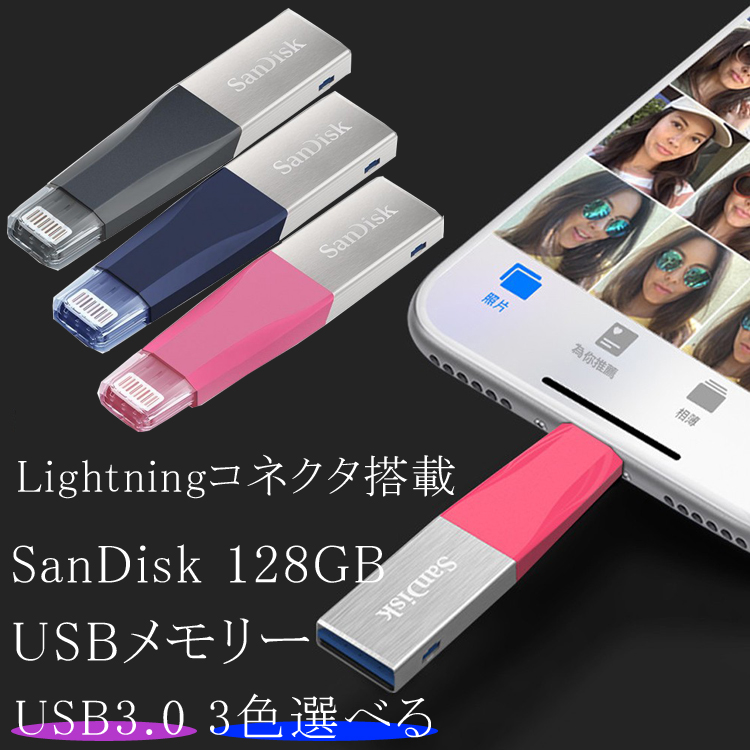 ゆうパケット送料無料 代引き不可 AL完売しました SanDisk Lightningコネクタ搭載 USB3.0 USBメモリー 海外リテール SDIX40N-128G-PN6NE iXpand （訳ありセール 格安） SDIX40N-128G-GN6NG フラッシュドライブ SDIX40N-128G- Mini サンディスク 128GB SDIX40N-128G-GN6ND