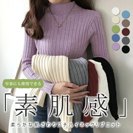 【1,093円/枚！2枚購入＆クーポンで】まとめ買いクーポン配布中！ニットセーター リブニット ストレッチ 長袖 レディース リブプチハイネック プチタートル トップス セーター リブ 伸縮性 暖か チクチクしない 秋 冬