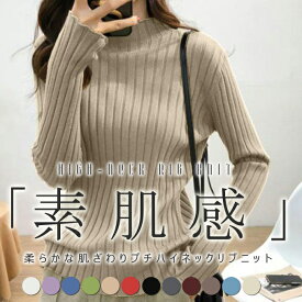 【1,093円/枚！2枚購入＆クーポンで】「素 肌 感 」ニット 1枚も重ね着も！ハイネック ニット 秋冬 トップス インナー 長袖 カットソー リブ セーター ニットプルオーバー タートルネック フィット 伸縮性 ストレッチ 着回し 通勤 通学 レディース