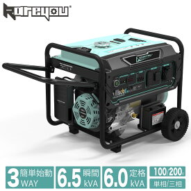 Kareyou 発電機 RTP6500E-V 三相200V 単相100V 出力対応 定格6kVA 最大6.5kVA ガソリン式 25L燃料タンク セルスターター リモコン式 多機能モニター 2輪タイヤ ダブルハンドル 農業機械 ポンプ コンプレッサー 工場設備 イベント