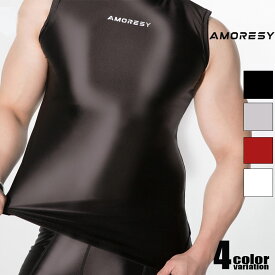AMORESY/アモレシー 光沢ノースリーブ ピッチリ タンクトップ トップス ファッション 男女兼用 ユニセックス