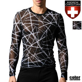 AndrewChristian/アンドリュークリスチャン Naked Truth Capsule See-Through Long Sleeve Tee Tシャツ長袖 メンズ ファッション トップス シースルー 柄物