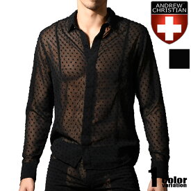 AndrewChristian/アンドリュークリスチャン Naked Truth Capsule See-Through Midnight Shirt Tシャツ 長袖 メンズ ファッション トップス シースルー ドット柄
