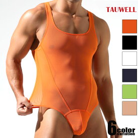 TAUWELL/タオウエール シースルー ボディスーツ インナー　男性下着　メンズ　ハイカットレッグ　上下一体型 透け　セクシー Tバック型