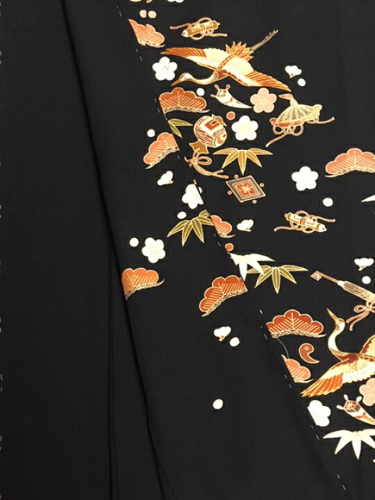 楽天市場】376-手描き友禅黒留袖 正絹黒留袖 新品未仕立て品 仮絵羽 