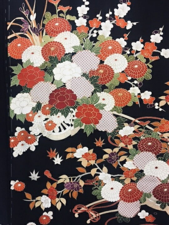 楽天市場】797 手描き友禅黒留袖 正絹黒留袖 新品未仕立て品 仮絵羽 