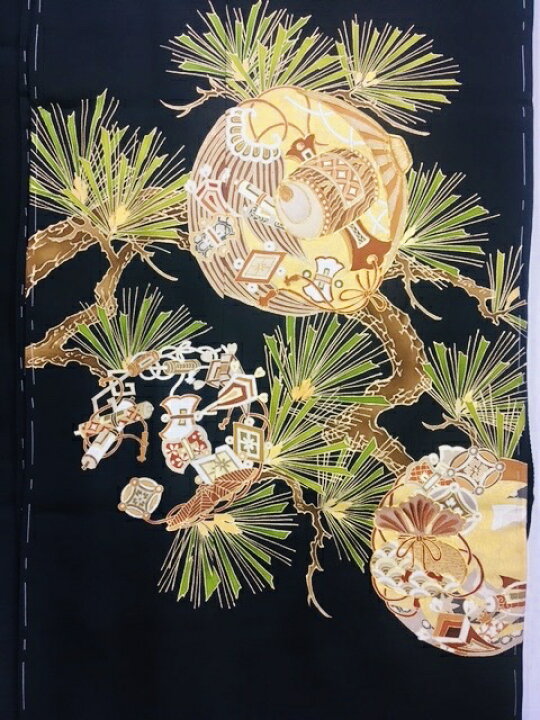楽天市場】798 手描き友禅黒留袖 正絹黒留袖 新品未仕立て品 仮絵羽 