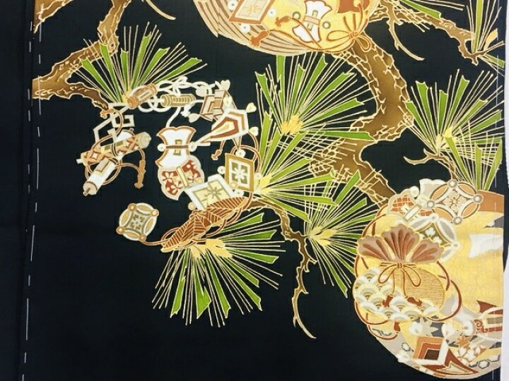 楽天市場】798 手描き友禅黒留袖 正絹黒留袖 新品未仕立て品 仮絵羽 