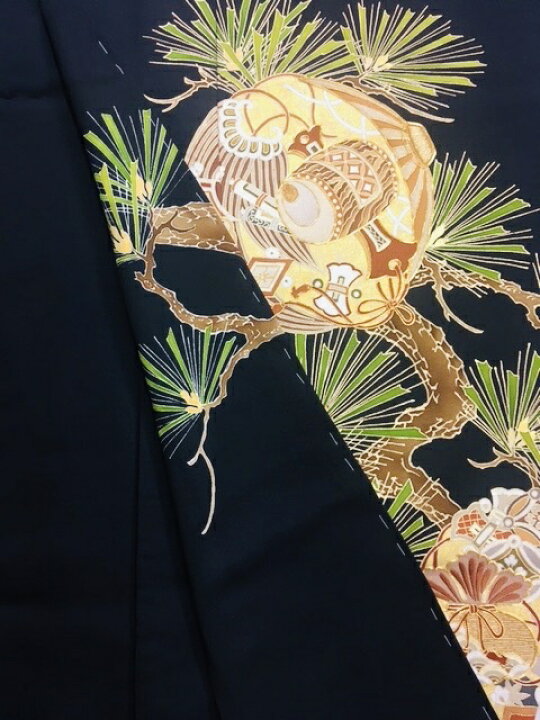 楽天市場】798 手描き友禅黒留袖 正絹黒留袖 新品未仕立て品 仮絵羽 