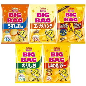 カルビー BIGBAG ビッグバッグ ポテトチップス 5種 × 各1袋 セット (うすしお コンソメ コンソメWパンチ のりしお しあわせバター)