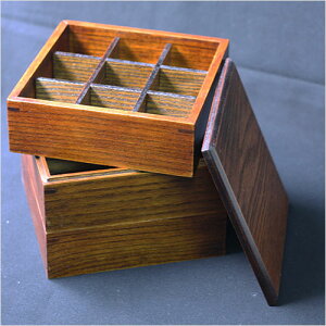 木製３段重箱5,5寸約16.5cm茶間仕切り3種付き
