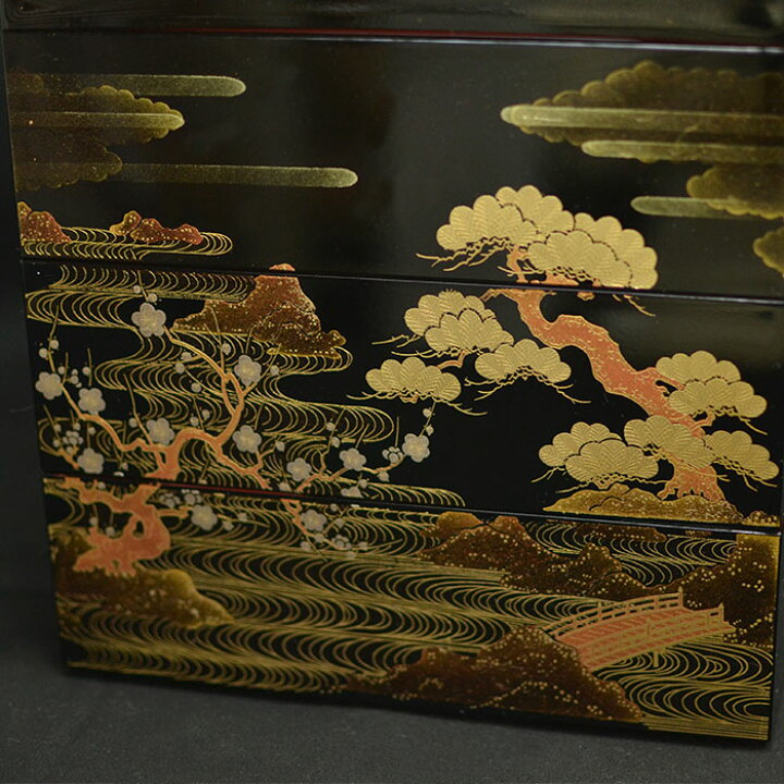楽天市場】重箱 3段 日本製 重箱 三段 6.5寸 5〜6人用 山水蒔絵 黒内朱 