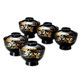 雑煮椀 ふた付き 5客セット 山水蒔絵4.0雑煮椀揃 黒内朱 日本製 蓋 フタ 付き 和食器 和風 モダン 北市漆器 高級 お節 おしゃれ 送料無料 箱入り 国産 まとめ買い 父の日 実用的