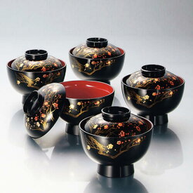 雑煮椀 ふた付き 5客セット 香琳4.0雑煮椀揃(黒) 日本製 北市漆器 フタ ふた 蓋付き 付き おしゃれ 箱入り 国産 送料無料 和食器 和風 モダン 正月 節句 まとめ買い 慶事 法事