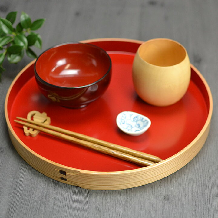楽天市場】曲げわっぱトレー お盆 木製 丸盆 茶盆 内朱 約30cm 送料 