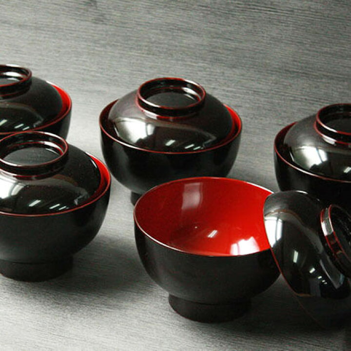 楽天市場】雑煮椀 フタ付き 黒塗り内朱 5客セット 日本製 越前漆器 