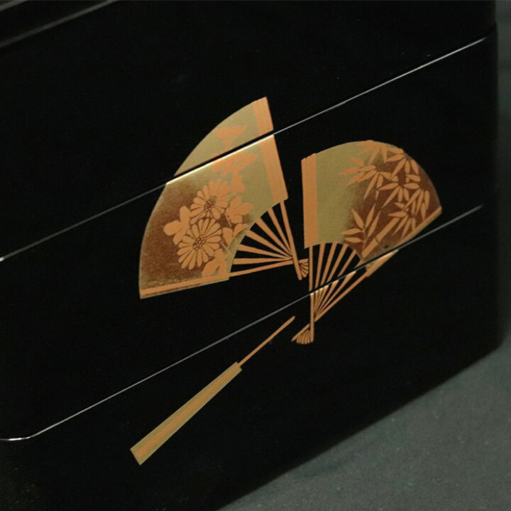 楽天市場】重箱 3段 日本製 国産 会津漆器 6.5 三段本重 雅扇面 黒 内 
