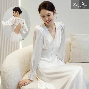 花嫁 ウェディングドレス 背中開き 長袖 シンプル 白ドレス ワンピース 花嫁 結婚式 二次会 披露宴 前撮り 後撮り 撮影用 ビーチフォト フォトウェディング レース ドレス ロング ウエディン