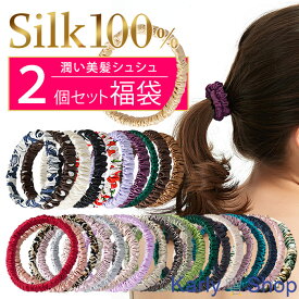 KarlyShop シルク100％ シュシュ 2個セット 福袋 絹 美髪 髪を傷めない ヘアゴム 高級 上品 細め 小さ目 sk004