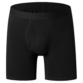 メンズ ボクサーパンツ 3分丈 ロング丈 インナー 前開き 綿95％ コットン ベーシック 伸縮性 通気性 ストレッチ 無地 シンプル 快適 下着 黒 ms-024