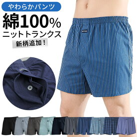 メンズ トランクス 綿100% コットン ニット 前開き 通気性 吸汗 涼しい 快適 下着 インナー 肌に優しい 無地 チェック ストライプ 大きいサイズ 黒 青 紺 ms-026 プレゼント ギフト 母の日 父の日 敬老の日 バレンタイン ホワイトデー クリスマス