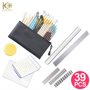 【レビュープレゼントは収納ケース】39点 粘土 細工 道具 ツール セット ポリマークレイ 粘土ヘラ かきべら 細工棒 粘土板 ローラー カッター オーブン粘土 陶芸 彫刻