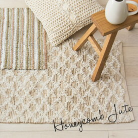 玄関マット 室内 屋内 ラグマット 【Honeycomb Jute】 60×90 ウール ホワイト 手織り ニット フロアマット おしゃれ かわいい