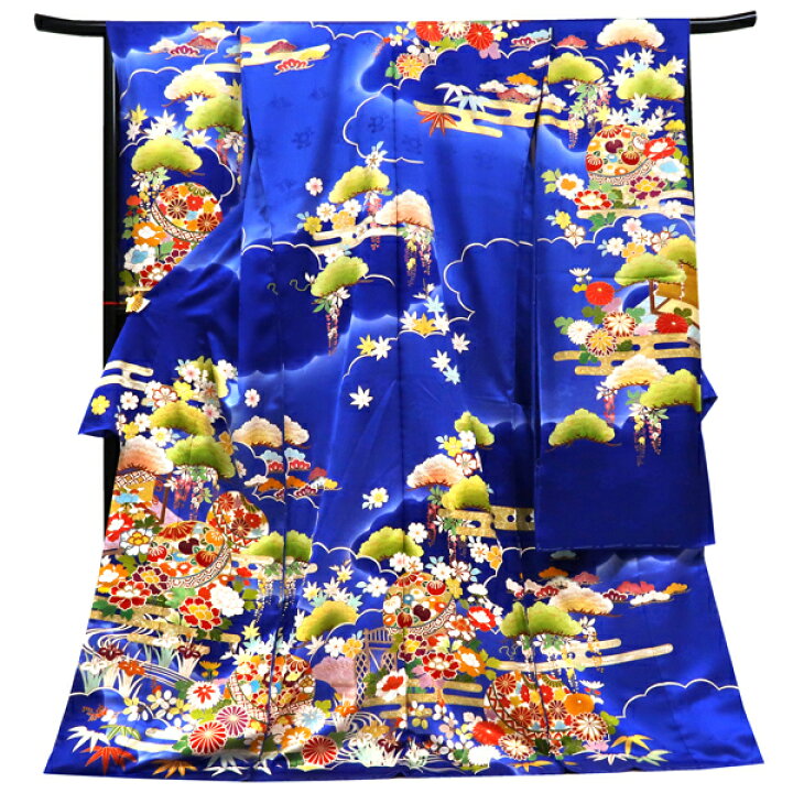楽天市場】振袖 新品 青 販売 購入 久保耕 京友禅 仕立て付き 古典柄 