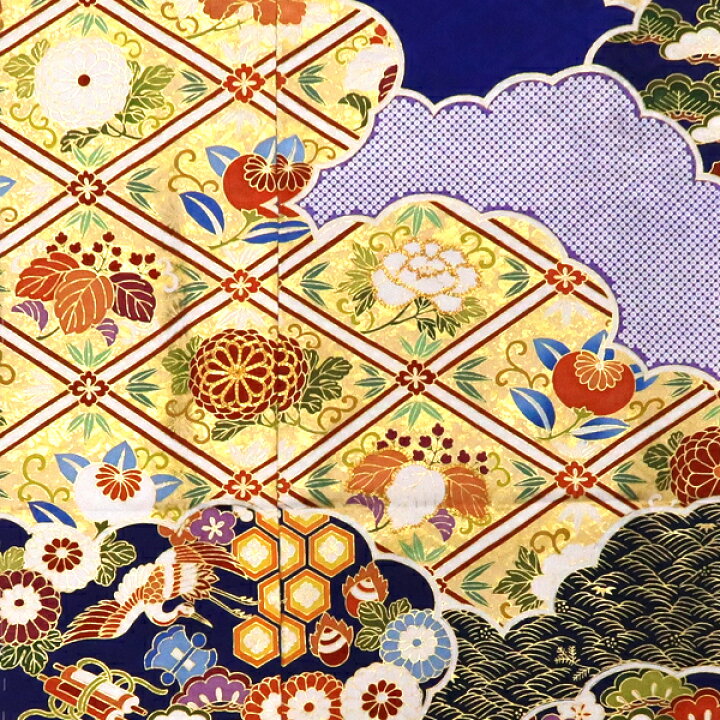 仮絵羽【逸品】正絹 振袖 縮緬 雪輪 吉祥 古典 友禅 駒刺繍 金彩 豪華 着物
