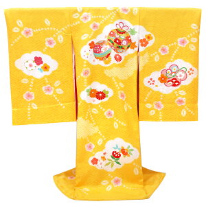 ≪15%OFFクーポンあり≫産着 女の子 販売 黄色 お宮参り 正絹 着物 初着 のしめ 新品 購入 女 宮参り 雲取り 絞り 鈴 仕立て上がり 赤ちゃん 女児 ju-224