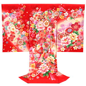 ≪15%OFFクーポンあり≫産着 女の子 販売 赤 お宮参り 正絹 京友禅 着物 初着 のしめ 新品 購入 女 宮参り 毬 熨斗 牡丹 桜 仕立て上がり 赤ちゃん 女児 ju-252